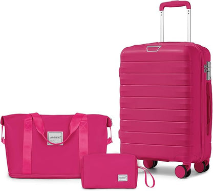 LARVENDER Luggage Sets 3 Piece, Hardside PP Carry On Suitcase with 360° Spinner Wheels TSA Lock Luggage Sets for Women, Beetroot Purple