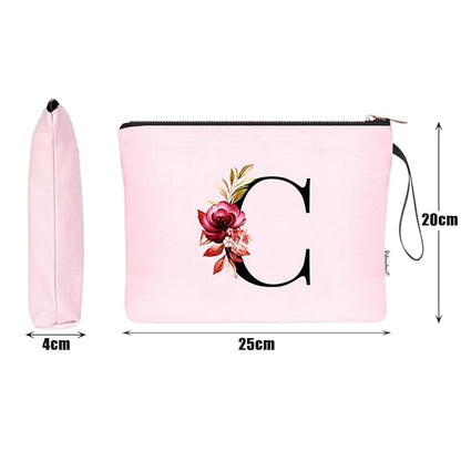 Vavabox A-Z Personalized Makeup Bag, Birthday Gifts for Women Mom, Gifts for Best Friend, Bride Bridesmaid Cosmetic bag (C, Pink)