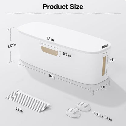 Cable Management Box - Large Cord Organizer Box to Hide Power Strip & Under Desk, TV Computer Wires Cable Organizer Box with Baby Proofs, Desk Cord Organizer for Home/Office - White
