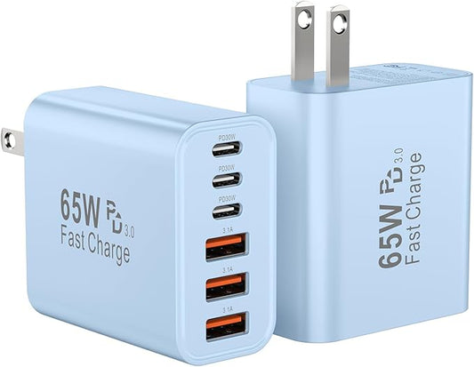 USB C Fast Charger Block, iPhone Charger Fast Charging Blocks 65W Multi Port Charger 6-Ports PD & QC Charging Cube Brick Power Adapter Type C Wall Chargers for iPhone 17/16/15/14/13/12 Pro Max, iPad