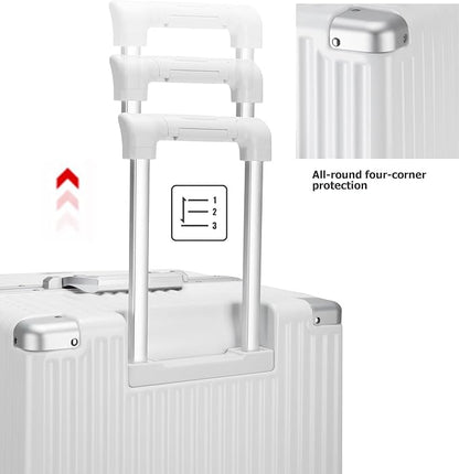 feilario 29in Super Large Captain Aluminum Frame Hardside Spinner Wheels Luggage, Removable Wheels Zipperless Checked Suitcase with Cup Holder/Phone Holder