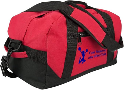 Personalized Passion 14” Small Sports Duffel Bags for Kids - Waterproof Travel Duffle with Name & Cheerleading Design - Red Two-Toned Kids Weekender Bag for Boys and Girls