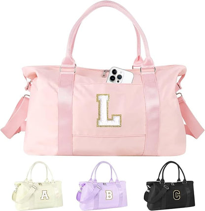 Dance Gym Duffel Bag for Teen Girls, Personalized Initial Travel Weekender Bag,Cute Overnight Carry On Duffle for Women,Sports Travel Cheer Bag,Monogram Christmas Gifts for Tween Preppy(pink-L)