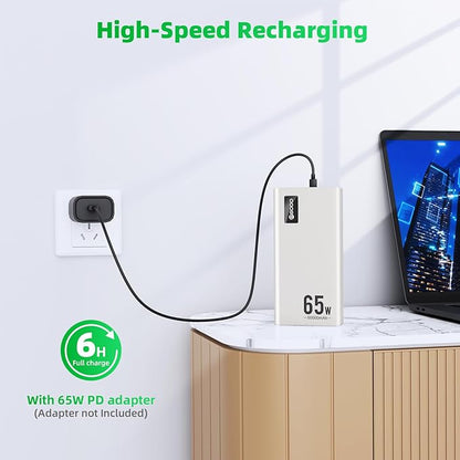 PSOOO 50000mAh Power Bank 65W, Portable Charger,External Battery Pack for Outdoor Camping, Home & Office. Emergency Back-up Power for Smartphones, Tablets and Laptop