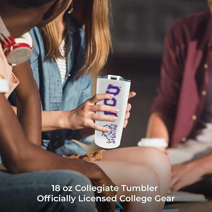 Campus Colors NCAA Stainless Steel Tumbler perfect for Gameday - 18 oz - Double Walled - Keeps Drinks Perfectly Insulated (TCU Horned Frogs - White)
