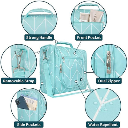 PAVILIA Extra Large Toiletry Bag Travel Bag for Women Men, Hanging Cosmetic Organizer, Water Resistant Makeup Bag for Accessories Toiletries, Travel Essentials Kit (Teal Chevron)