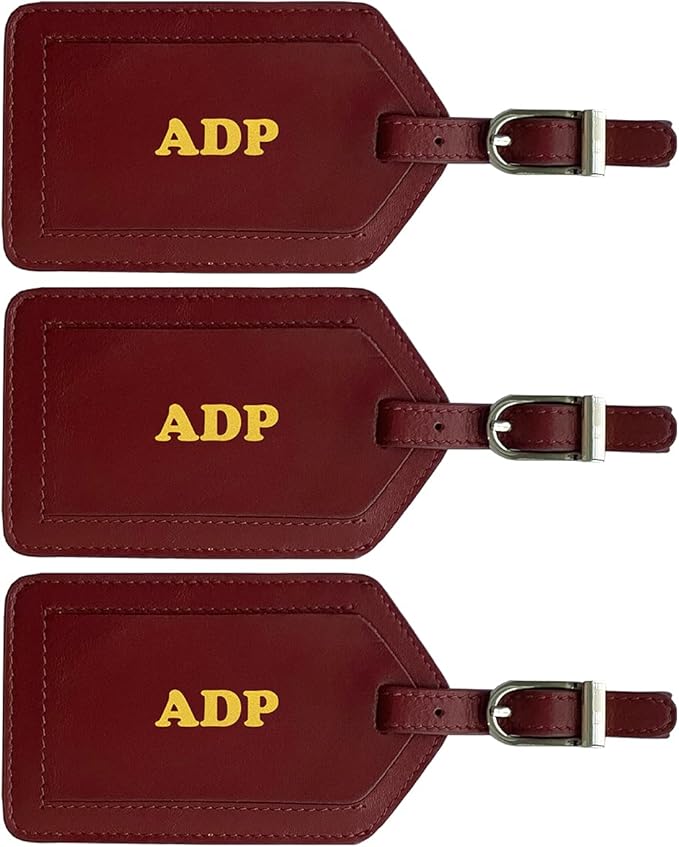 Personalized Monogrammed Leather Luggage Tags - 3 Pack