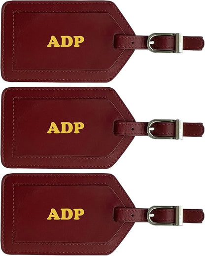 Personalized Monogrammed Leather Luggage Tags - 3 Pack