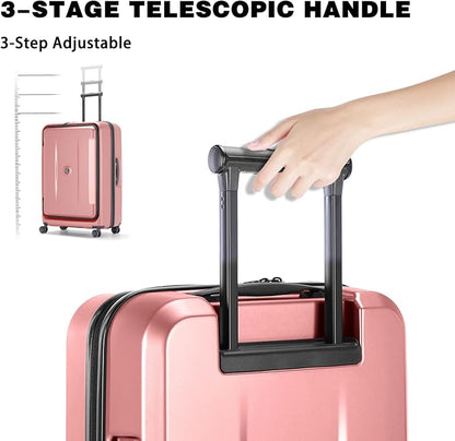 Luggage Sets 2 Piece, Carry On Luggage with Front Pocket & USB Port and 28 Inch Expandable Checked Luggage with Top Opening, Durable PC Hardside Suitcases with Spinner Wheels & TSA Lock, Pink (20/28)