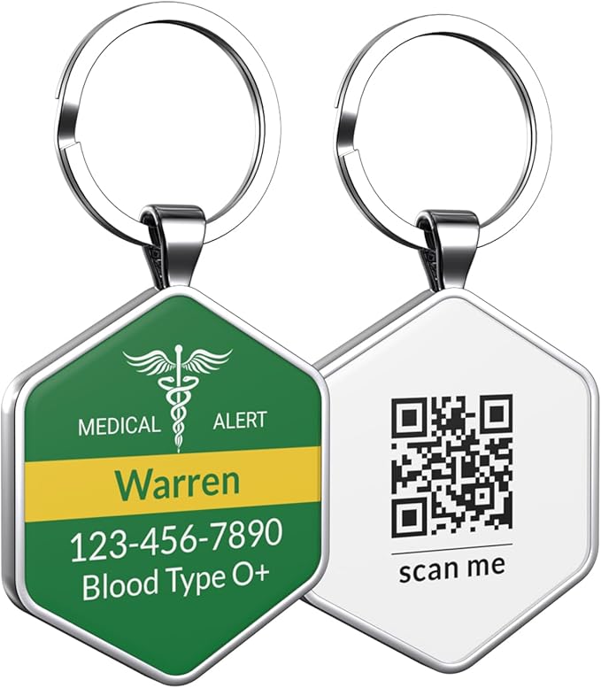 DISONCARE QR Code Medical Alert Tag, Custom Medical ID with Online Profile for Emergency Contact & Health Info – For Allergies, Diabetes, Autism & More（Jungle Green）