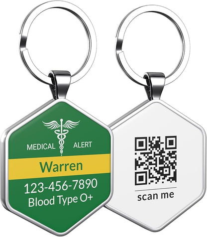 DISONCARE QR Code Medical Alert Tag, Custom Medical ID with Online Profile for Emergency Contact & Health Info – For Allergies, Diabetes, Autism & More（Jungle Green）