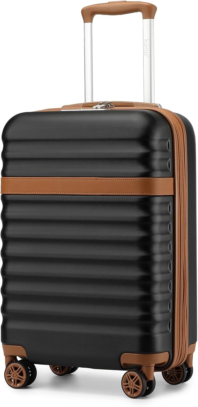 Kono Airline Approved Carry On Luggage, 22x14x9 inches, 20 Inch Expandable Lightweight Hardshell Suitcase with TSA Lock, (Black Brown, Suitable for 1-3 Days of Travel)
