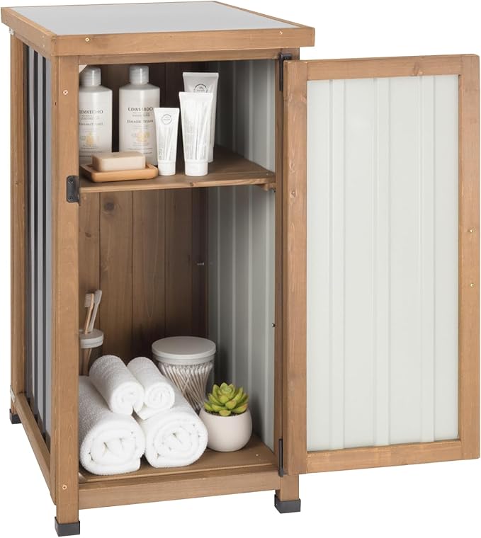 33.5" H Small Storage Corner Floor Cabinet, 2 Shelf Narrow Storage Unit with Adjustable Shelves, Metal Top for Organizing Garage, Pool, Laundry Room,Planting Work Station or Small Spaces