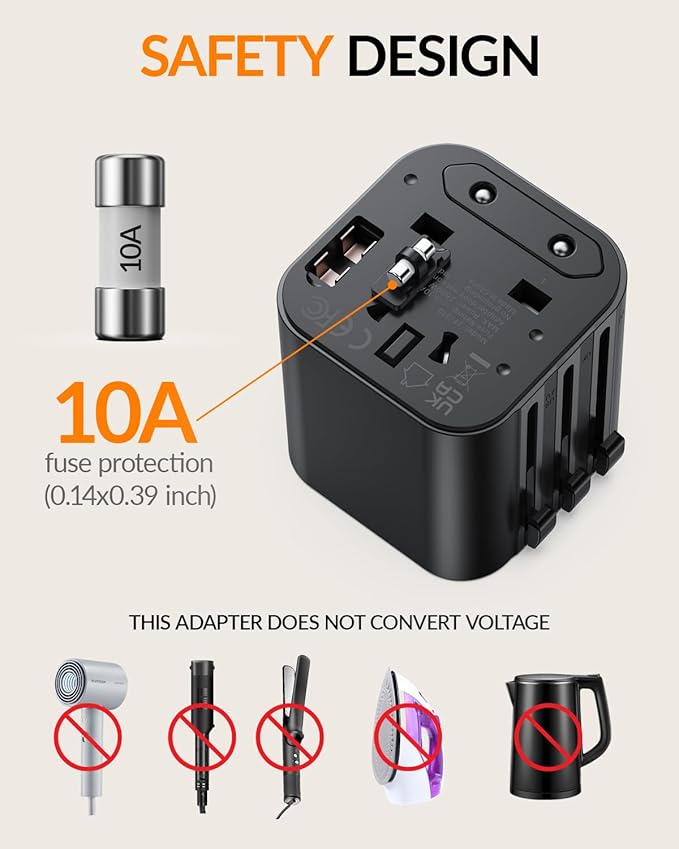 SooPii 2-Pack Universal Travel Adapter Worldwide, Travel Plug Adapter with AC Outlets(Type A C G I), Small International Socket Adapter for UK, US, Europe, Japan, Ireland, Australia 200+ Countries