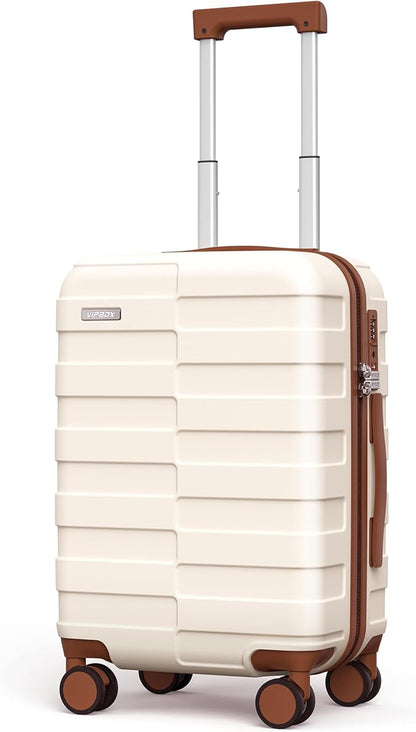 Carry On Luggage 20 Inch Hardside Ultra Durable 100% PC Lightweight Small Travel Suitcase with Wheels TSA Lock, Elegant White