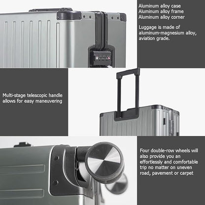 28-inch Aluminum Checked Suitcase: Gunmetal Gray - Full Metal Shell - Crush-Resistant & Burst-Proof, TSA Lock & Spinner Wheels for Business Travel - Men Women