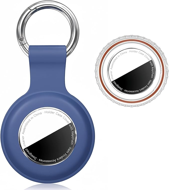Waterproof for AirTag Holder Case Keychain for Air Tag Key Ring [PC+Silicone] Compatible with AirTags, Tags Chain for GPS Item Finders Accessories, for Pets, Kids, Luggages, Dark Blue