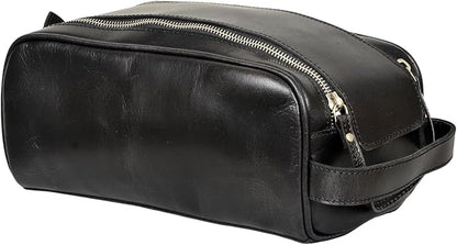 10.5" Premium Buffalo Leather Unisex Toiletry Bag Travel Pouch Kit With Shaving kit Accessories 3 Leather items :Shaving Brush Case, Razor Protective Travel Case (Black)