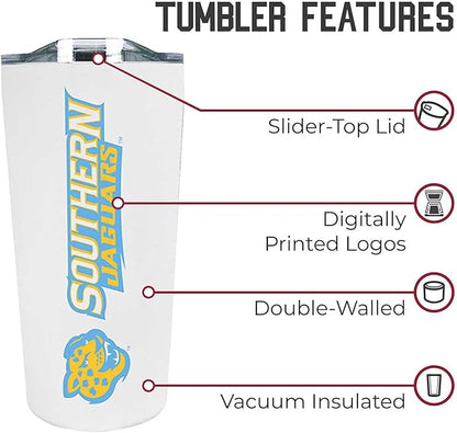 Campus Colors NCAA Stainless Steel Tumbler perfect for Gameday - 18 oz - Double Walled - Keeps Drinks Perfectly Insulated (Southern University - White)