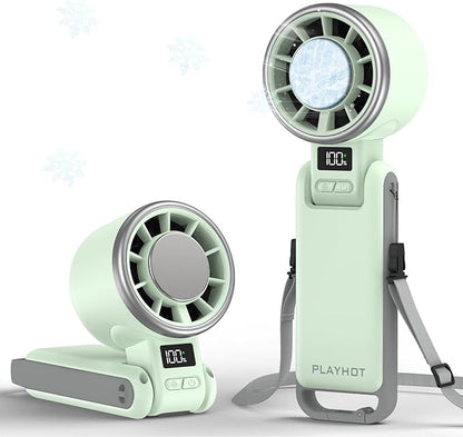 Upgraded Portable Handheld Fan with 60°F Ice Cooling, Up tp 12Hrs Hand Held Portables Fans, 5 Speed 25550RPM Powerful Portable Fan Handheld, Hand/Neck/Desk Fan 3 IN 1(Green)