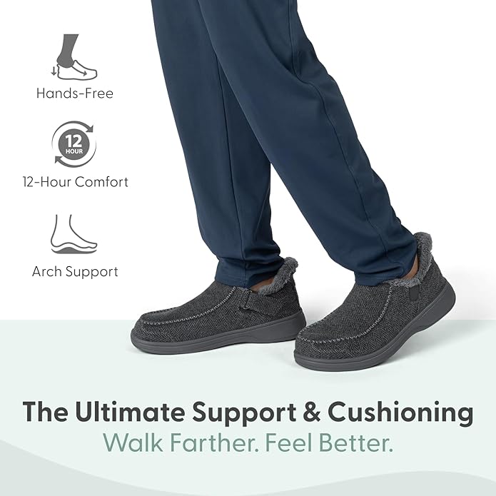 Orthofeet Men's Orthopedic Leather Vito Hands-Free Slipper