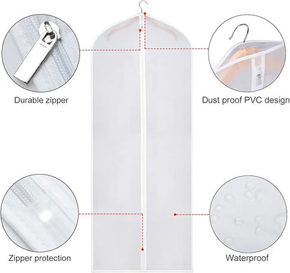 Zilink Garment Bags for Long Dresses 60-inch Translucent Suit Bag with Full-Length Zipper (Set of 6) for Dance Costumes Gown Dress Clothes Storage [Upgraded Version]