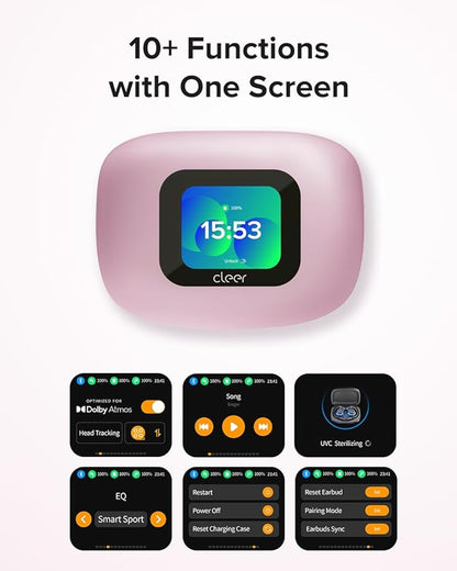 Cleer ARC 3 Open Ear Headphones - Dolby Audio, Snapdragon Sound True Wireless Earbuds, 50Hr Battery, Bluetooth 5.4, IPX 7, Multi-Point, Smart Controls, Wireless Charging Smart Case, Comfort Fit, Pink