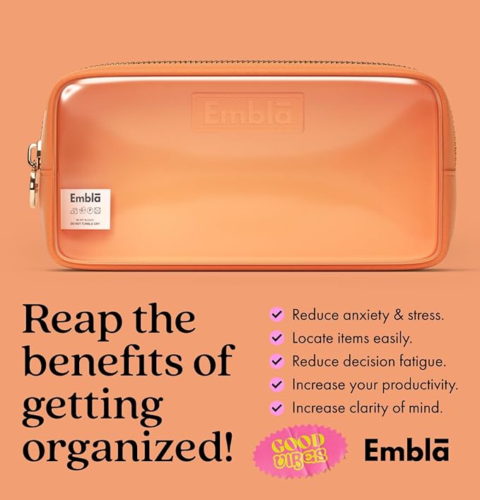 Embla London Makeup Bag Cosmetic Case, Clear Zipper Make Up Pouch and Toiletry Travel Tote, Cute Skincare Pouches for Women Girls, Preppy Purse Cosmetic Organizer, Mini Small Makeup Bags, Peach