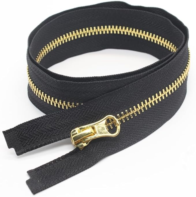 YaHoGa 2PCS #5 12 Inch Gold Separating Jacket Zipper Black Metal Zippers for Jackets Sewing Coats Crafts (12" Gold)