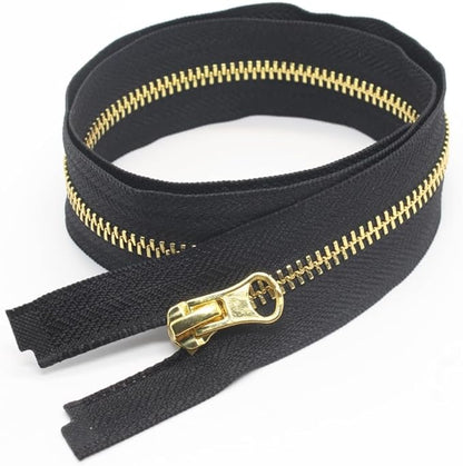 YaHoGa 2PCS #5 28 Inch Gold Separating Jacket Zipper Black Metal Zippers for Jackets Sewing Coats Crafts (28" Gold)