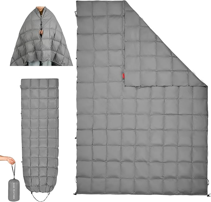 Down Camping Blanket - Lightweight, Packable, Warm & Puffy Outdoor Travel Quilt for Sleep, Hiking, Backpacking, Stadium, Festivals, Water-Resistant Sleeping Bag 55"x79"