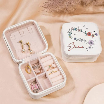 NICEDREAM Personalized Floral Constellation Jewelry Box Custom Name 12 Constellations Travel Jewelry Case Organizer Box for Earrings Rings Necklaces Gift for Women Girls