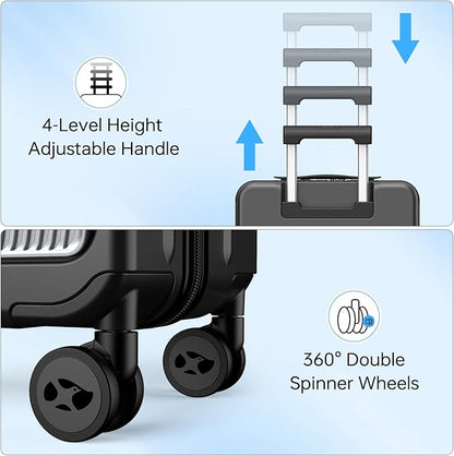 MGB Carry on Luggage 22x14x9 Airline Approved, Durable PC Hardside Suitcase with TSA Lock for Business Trip, 20 Inch Carry-on Luggage, USB Port & 360°Spinner Wheels