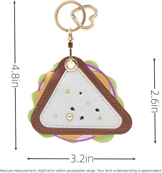 MC Fashion PU Leather Keychain Holder Case Compatible with AirTag, Cute Cartoon Sandwich GPS Tracker Case Charm Key Ring