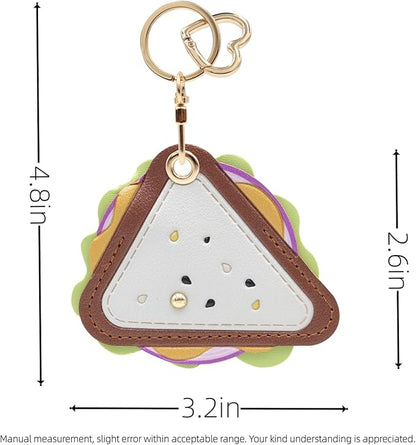 MC Fashion PU Leather Keychain Holder Case Compatible with AirTag, Cute Cartoon Sandwich GPS Tracker Case Charm Key Ring