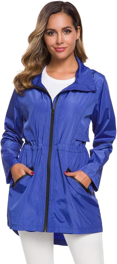 Avoogue Women's Long Raincoat with Hood Outdoor Lightweight Windbreaker Rain Jacket Waterproof