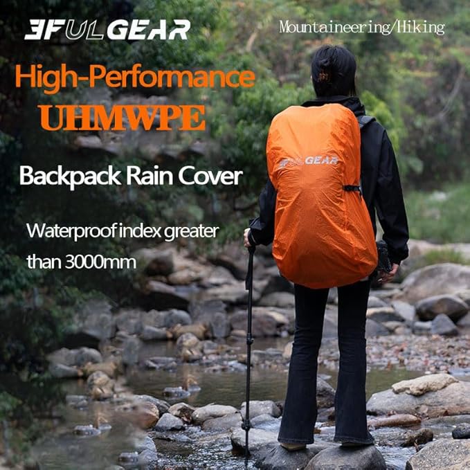 3F 20-85L backpack rain cover, waterproof, dustproof, wear-resistant, tear resistant outdoor hiking backpack cover (orange-S)