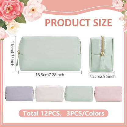 12Pcs PU Leather Cosmetic Pouch, Zipper Cosmetic Storage Bags Waterproof Small Makeup Bag Bulk Portable Toiletry Purse for Women Party Gift Travel Storage Organizer(Macaron Color)