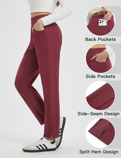 baleaf Women's Fleece Lined Pants Winter Thermal Travel Pants Water Resistant Cold Weather Golf Hiking Pockets Work
