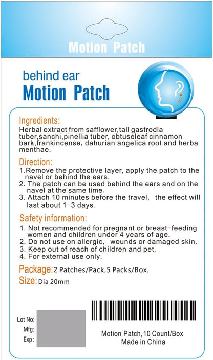 MQ Motion Sickness Patch,30 Count,Non Drowsy Sea Sickness Patches Behind Ear for Cruise Ship Travel, Waterproof Car Sick Patches Fast Acting & Long Last 72H