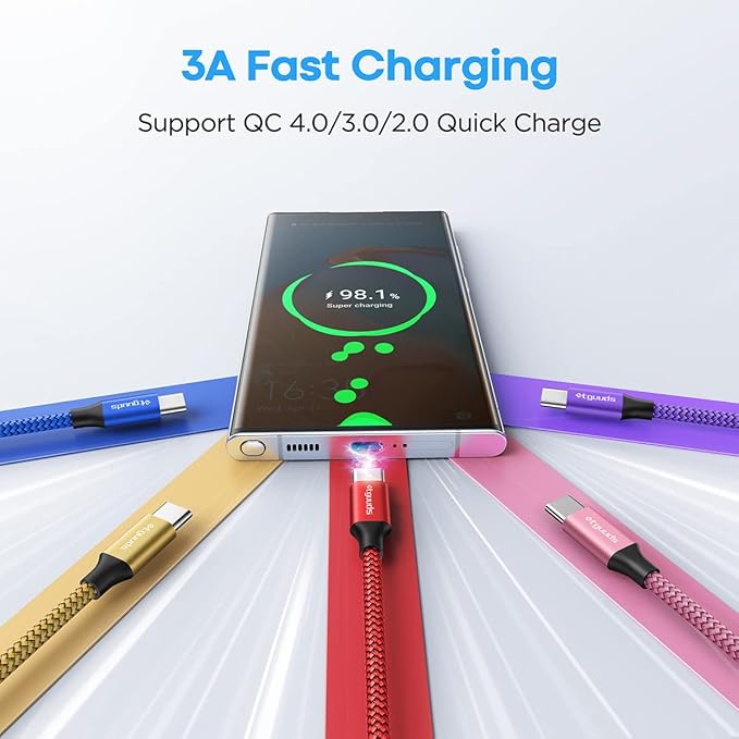 etguuds USB C Cable 4ft, 5-Pack USB to USB C Charger Cable, Fast Charging Cord Type C for iPhone 17 16 15 Pro Max Plus 17 Air 16e, Samsung Galaxy S25 S24 S23 S22 S21 S20 A17 A16 A15 A26 A36 A56 A55