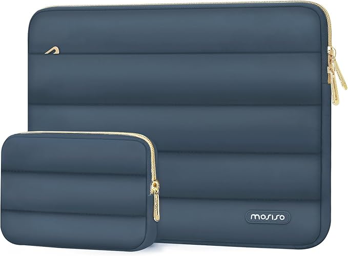 MOSISO 13.3 inch Laptop Case, 13-13.3 inch Puffy Laptop Sleeve Compatible with MacBook Air 13 13.6 M4 M3 M2 M1/Pro 13/Pro 14, HP Dell ASUS Lenovo,Polyester Horizontal Bag with Small Case, Haze Blue