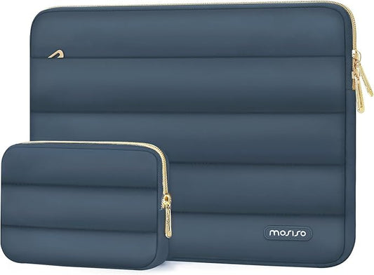 MOSISO 13.3 inch Laptop Case, 13-13.3 inch Puffy Laptop Sleeve Compatible with MacBook Air 13 13.6 M4 M3 M2 M1/Pro 13/Pro 14, HP Dell ASUS Lenovo,Polyester Horizontal Bag with Small Case, Haze Blue