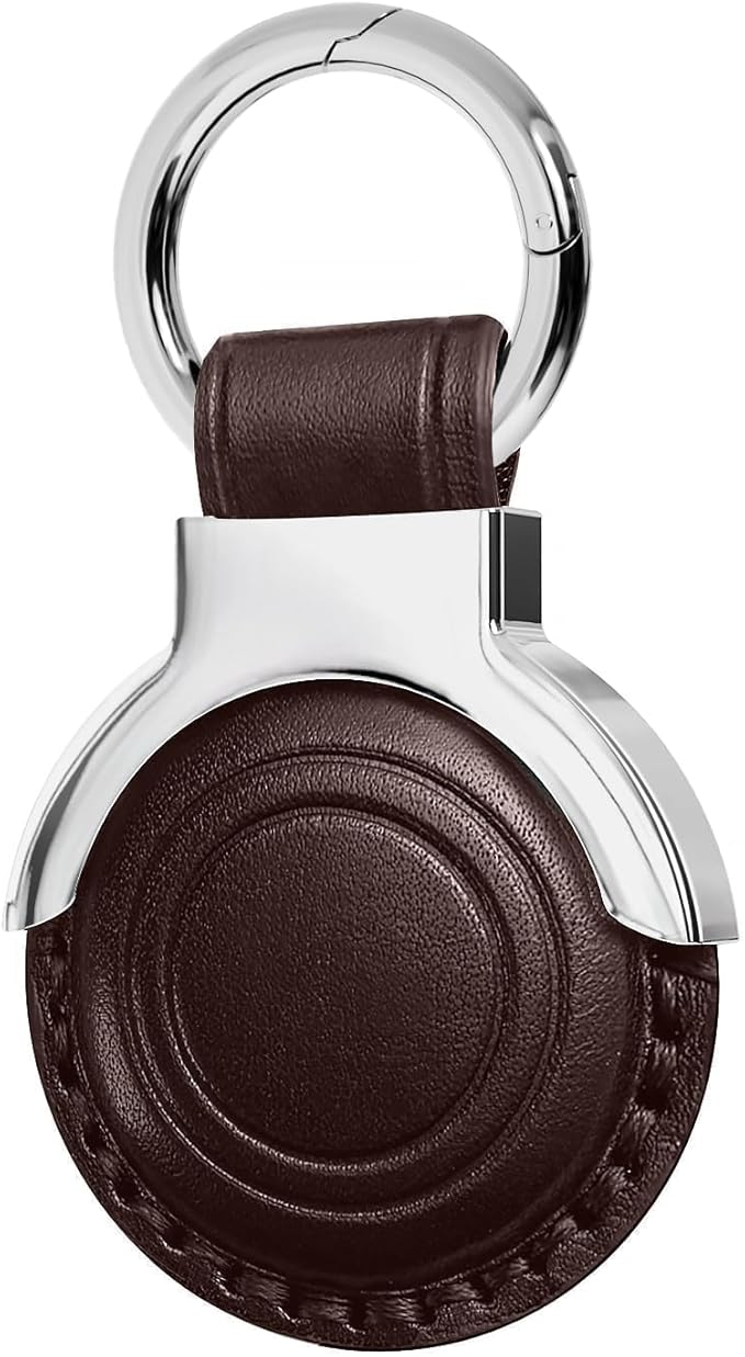 Genuine Leather for AirTag Holder Keychain for AirTag - Premium Handmade Protective Case Cover Accessories with Key Ring, Secure Hidden Design, All-in-One Package, Brown