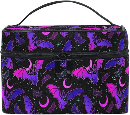 Goth Makeup Bag, Purple Bat Gothic Butterfly Makeup Organizer Bags Toiletry Bag Box Travel Cosmetic Bag Make Up Train Case for Women Teen Girl Ladies