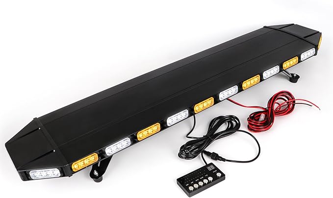 48" Extreme Bright Intensity Construction Detachable Emergency Warning Strobe Light Bar Waterproof Rooftop Low Profile Law Enforcement Hazard Flashing for Tow Truck Vehicle (Amber/White/Amber)