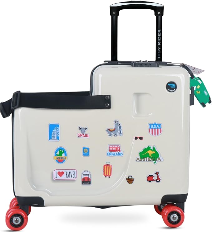 Itsy Rider 20" Ride-on Suitcase for Kids with Double Spinner Red Wheels (Beige Aero)