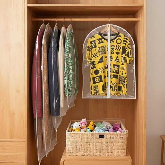 60” All Clear Garment Bags for Travel - PEVA Waterproof Suit Cover with Zipper for Hanging Clothes, long Gowns - Durable Dresser for Closet Storage, Dustproof & Moisture Resistant - 60”/2 Pack