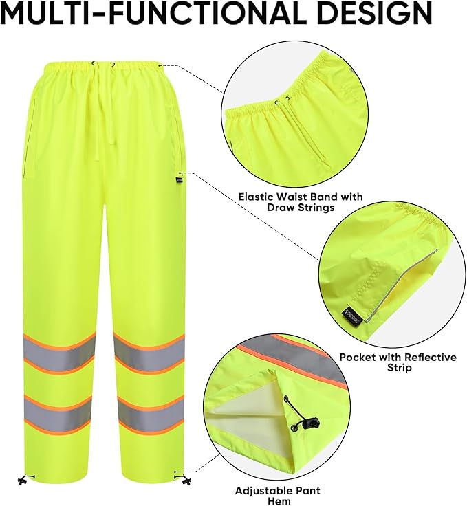 TICONN Hi Vis Rain Jacket and Pants, ANSI Class 3 Reflective High Visibility Safety Rain Suits