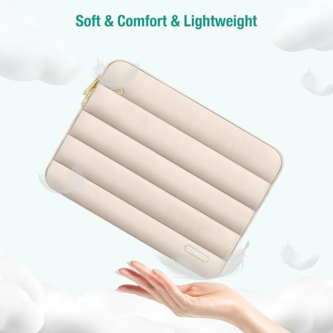 MOSISO 13.3 inch Laptop Case, 13-13.3 inch Puffy Laptop Sleeve Compatible with MacBook Air 13 13.6 M4 M3 M2 M1/Pro 13/Pro 14, HP Dell ASUS Lenovo,Polyester Horizontal Bag with Small Case, Sand